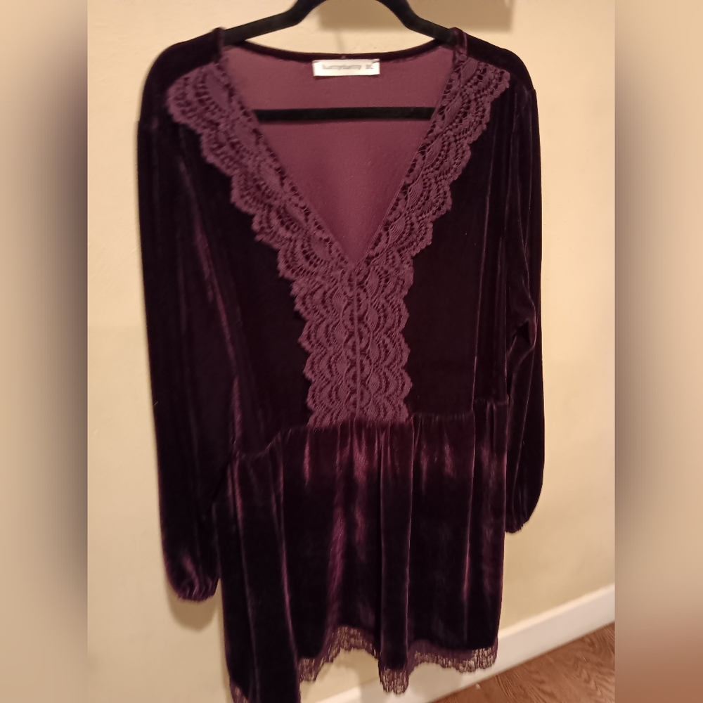 Velvety Purple V Neck with Lace Detailing #35